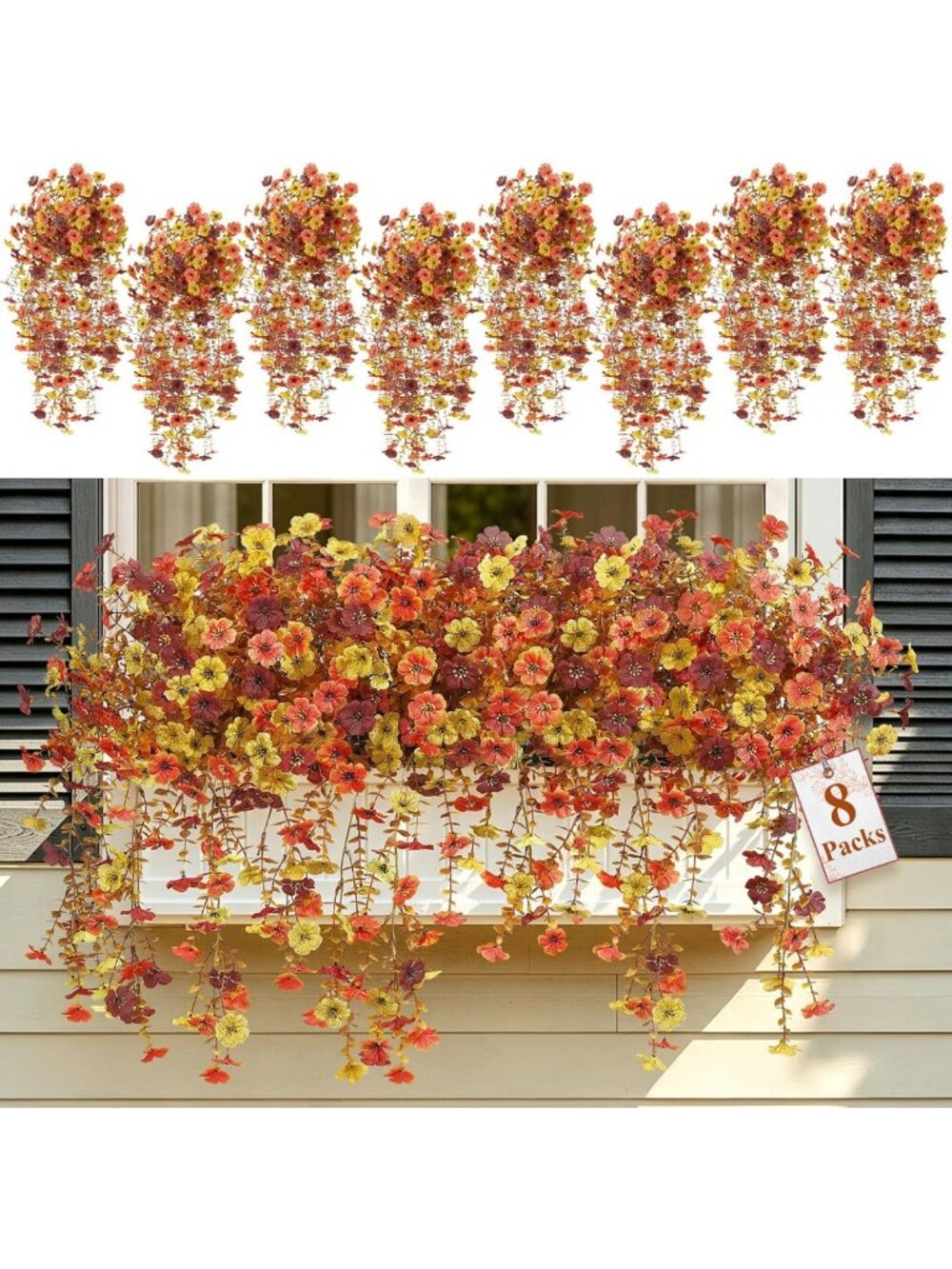 8Pcs UV Resistant Artificial Fall Flowers - Perfect for Outdoor Decor